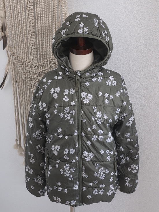thereabouts Other - Olive Green Floral Puffer Jacket, Size Small, 7/8
